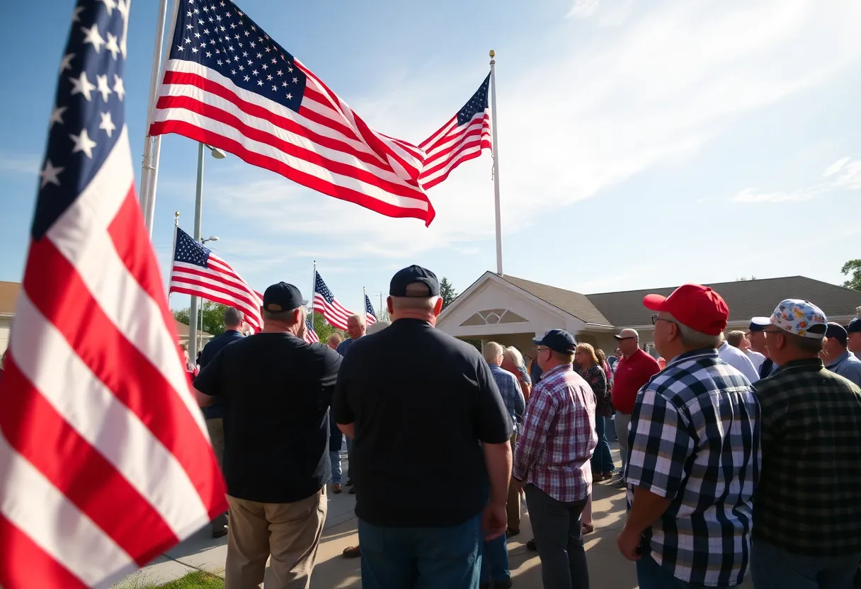 Community members at American Legion Post 26 during flag-raising event
