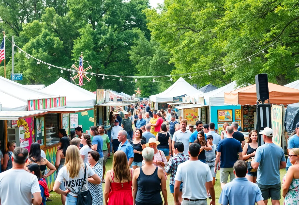 Community festival in Aiken with food trucks and art displays