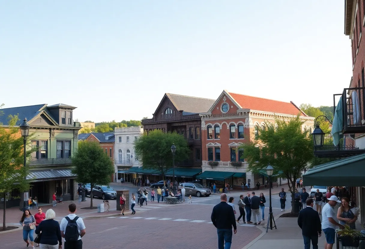 View of the downtown area of Aiken, showcasing revitalization efforts.