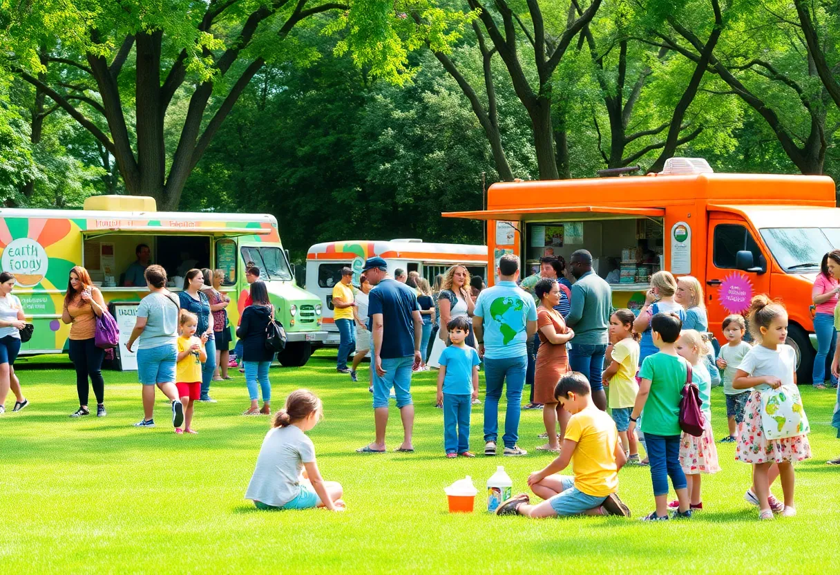 Families enjoying eco-friendly activities at the Aiken Earth Day celebration.