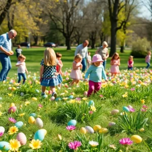 Families participating in the Aiken Easter egg hunt at Perry Memorial Park