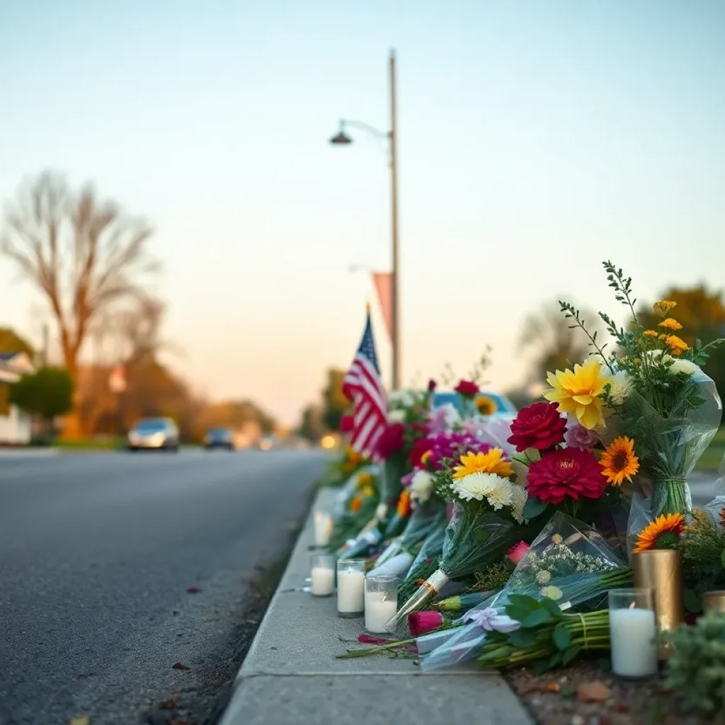 Community memorial with flowers and candles in Aiken