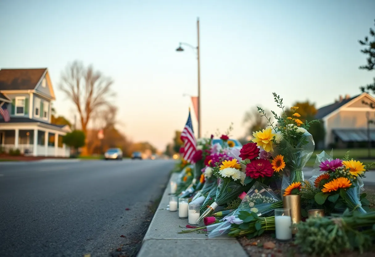 Community memorial with flowers and candles in Aiken