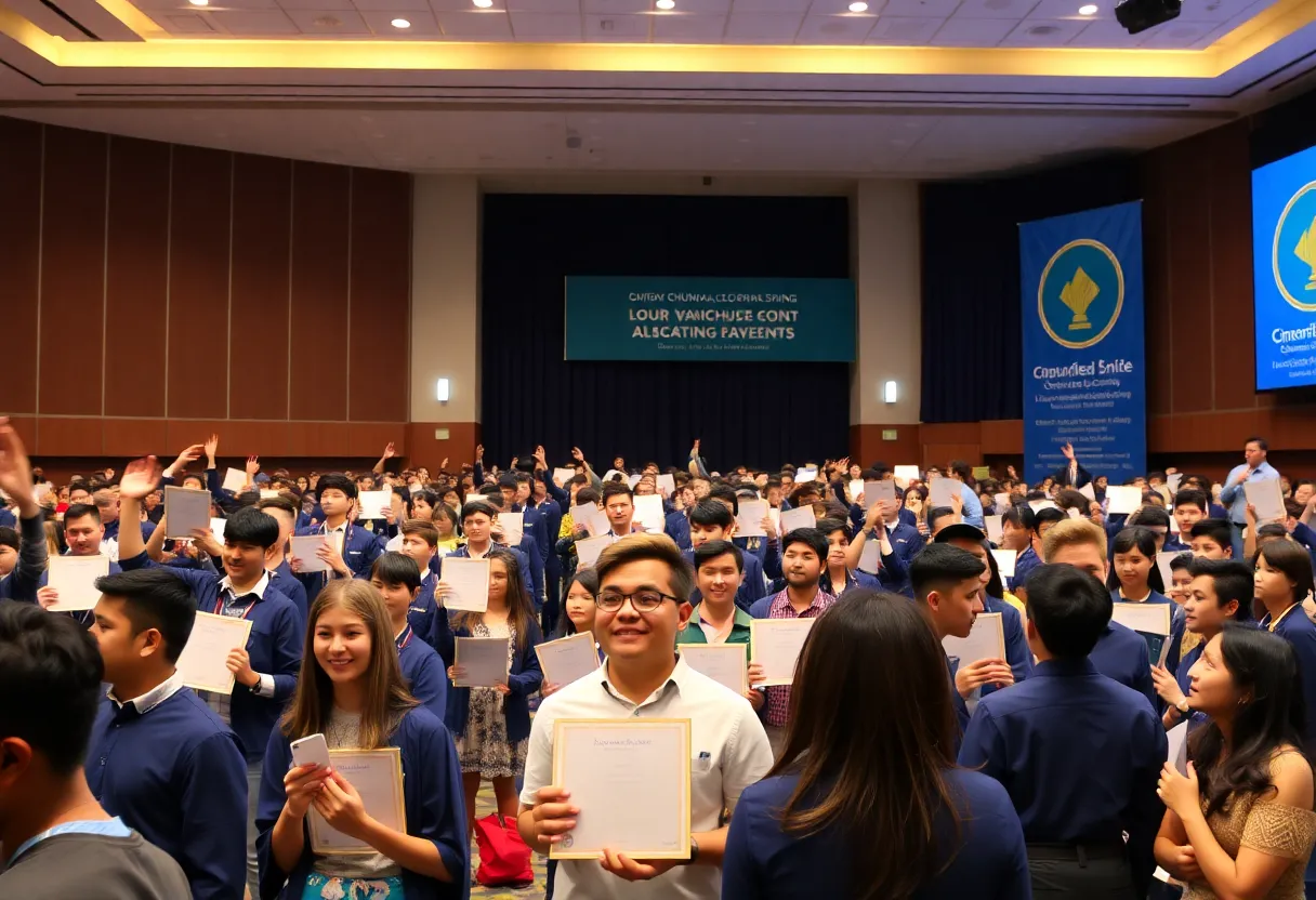 Ceremony hall with students receiving awards at Aiken Technical College