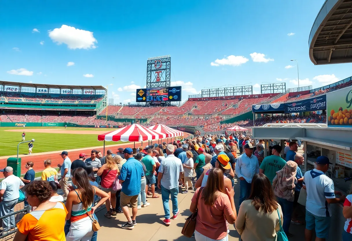 Fans enjoying food at Augusta baseball stadium during spring season