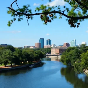 Scenic view of Augusta Canal with city architecture