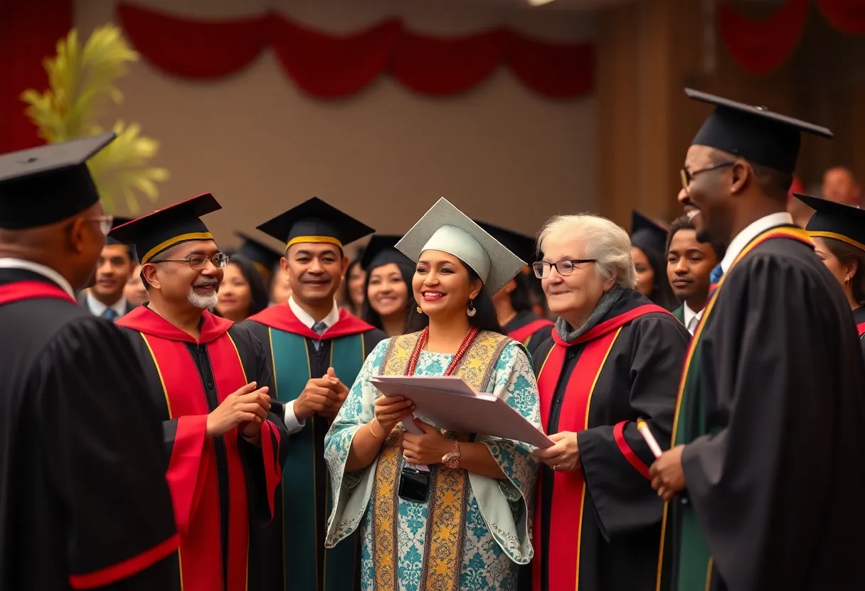 A large gathering celebrating the investiture of the new university president.
