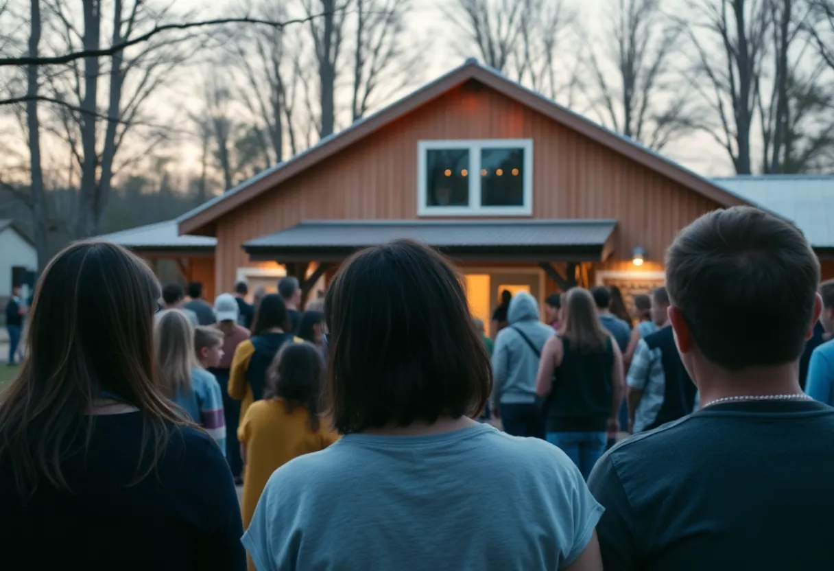 Community members gathering in mourning after tragic accident