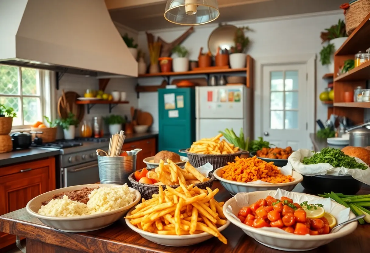 Chef Todd Schafer presenting his culinary dishes in a Southern kitchen environment.