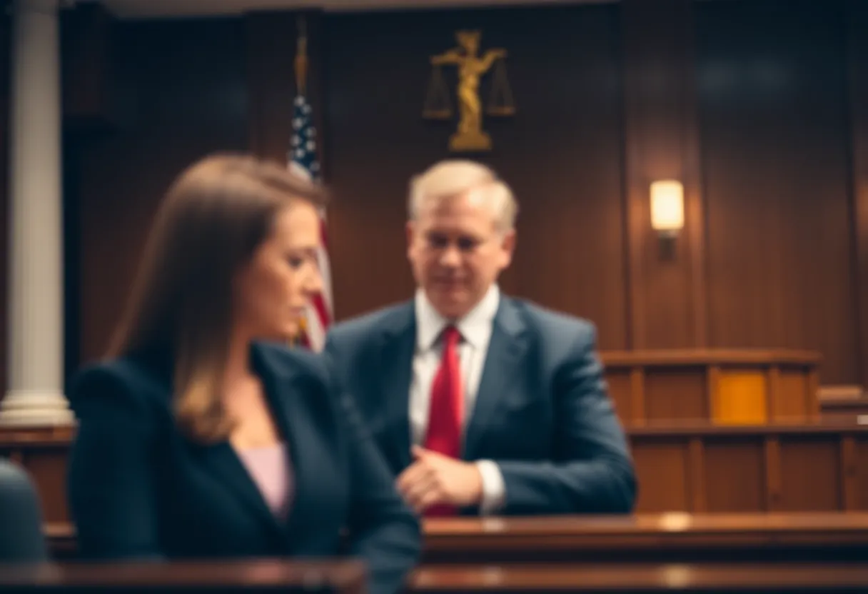 Blurred courtroom representing legal issues regarding voyeurism