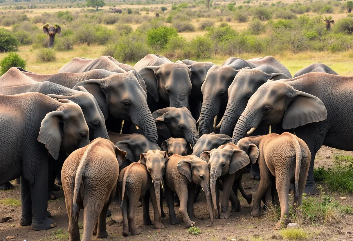 Elephants forming a protective circle around calves after an earthquake