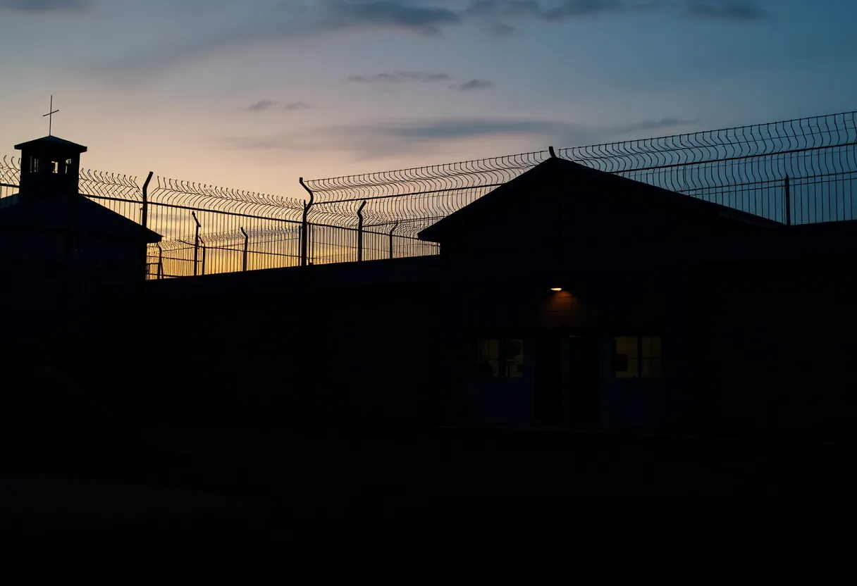 Somber prison setting symbolizing justice and human rights.