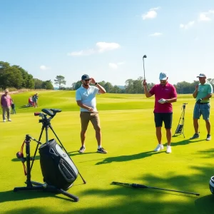 Innovative golf technology equipment on a sunny golf course