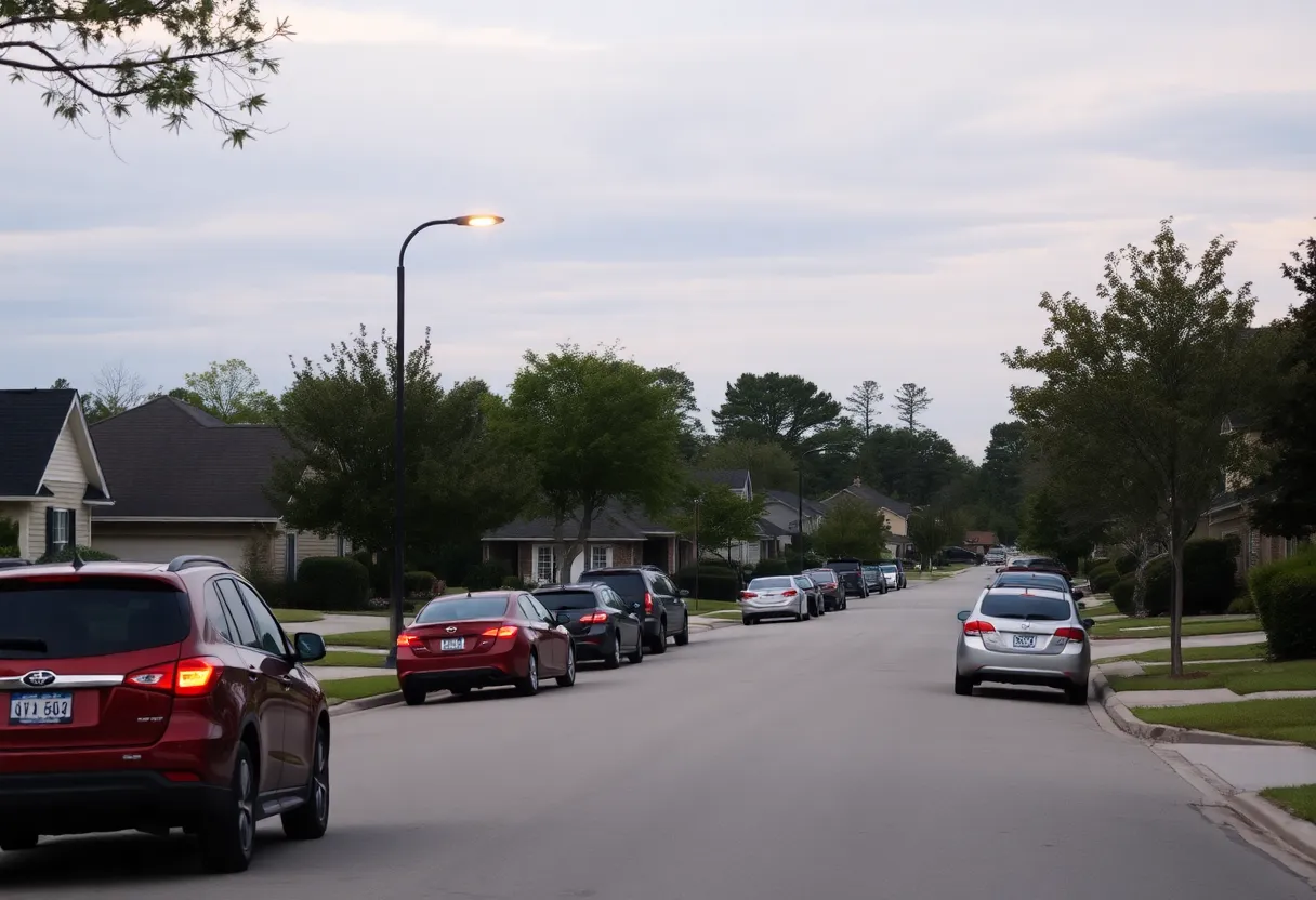 Suburban neighborhood in Lake Wylie, South Carolina, with parked cars