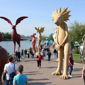 People enjoying the unveiling of new sculptures on the Augusta Sculpture Trail
