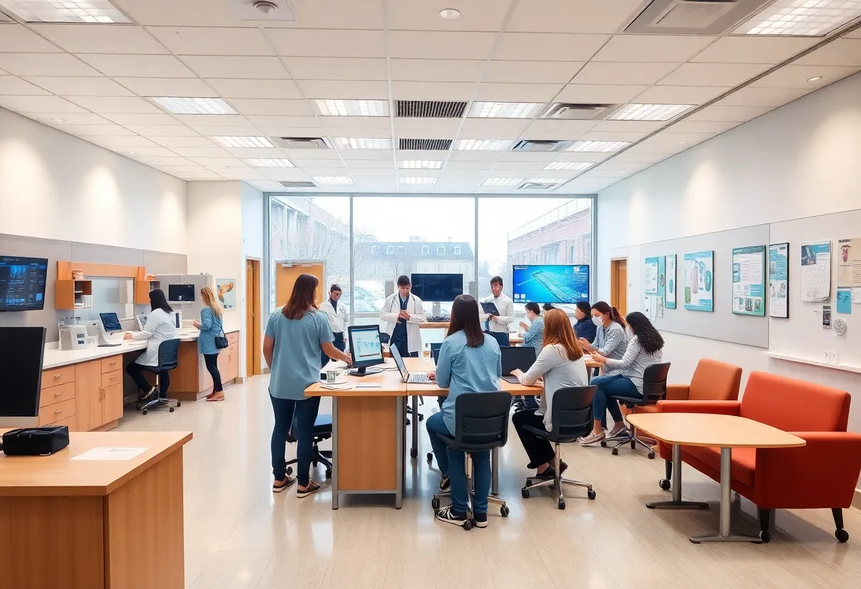 A modern nursing center equipped with advanced training facilities and simulation models.