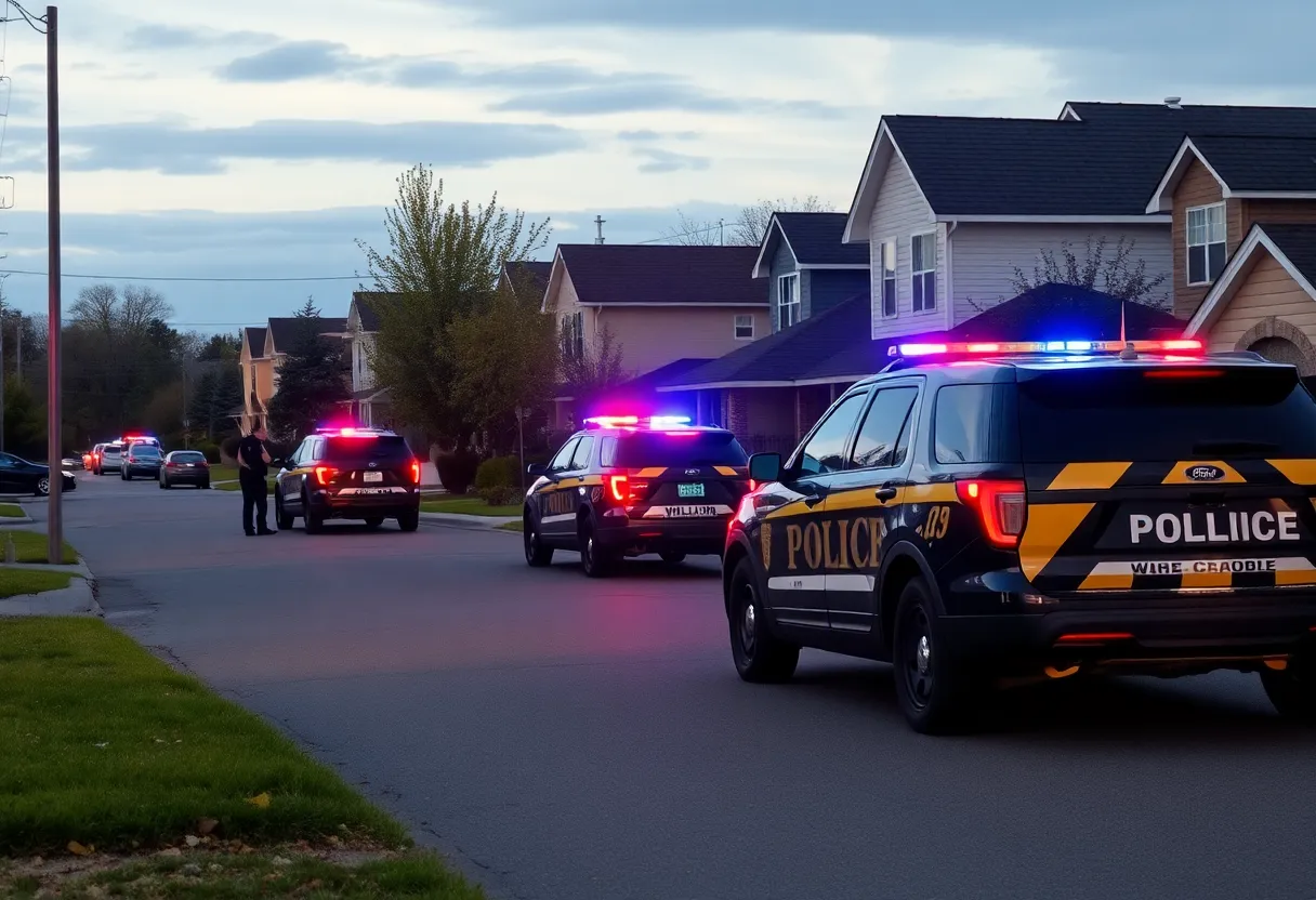 Suburban neighborhood scene during a standoff