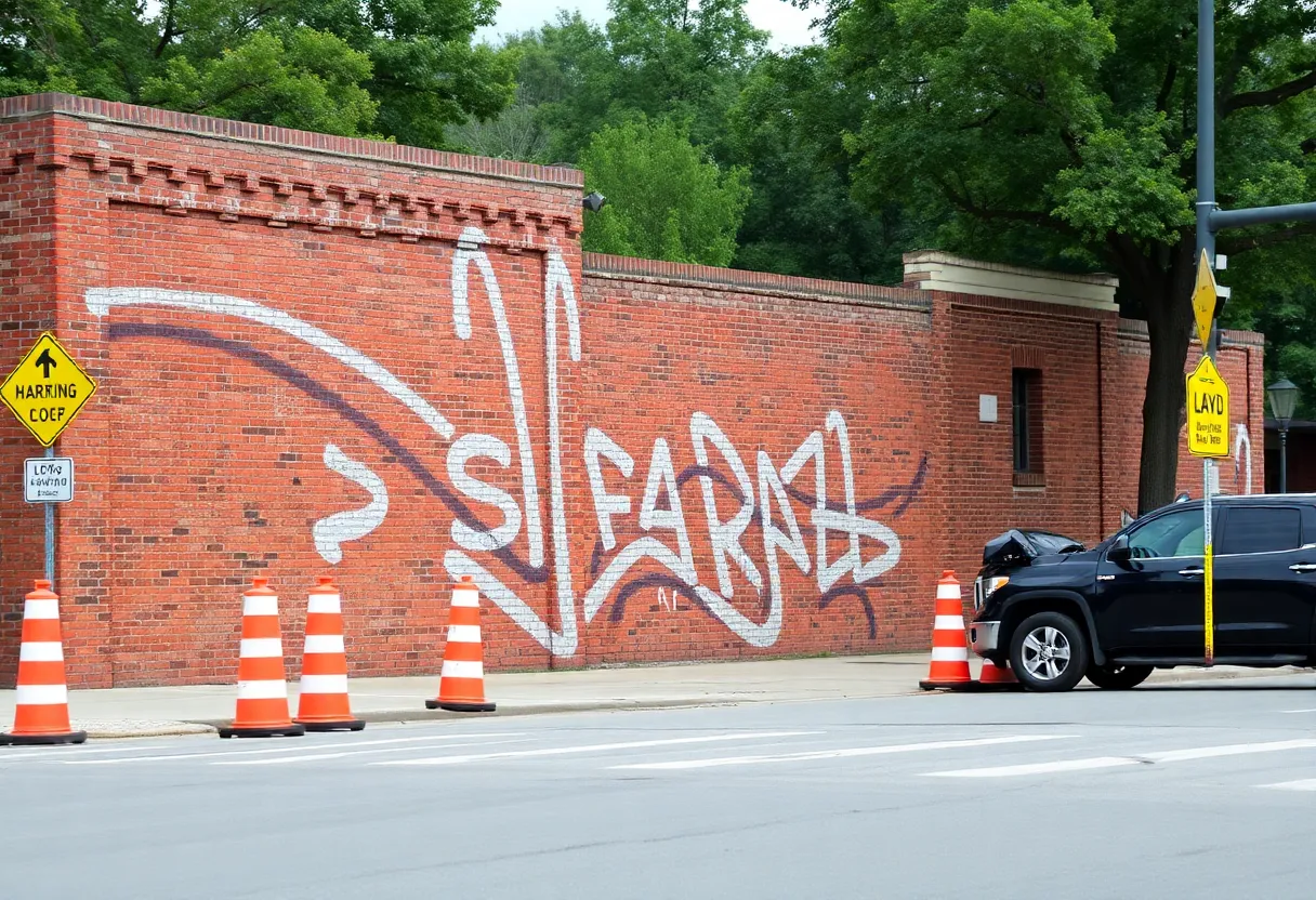 The historic Rond Point wall in Aiken showing damage from vehicle collisions