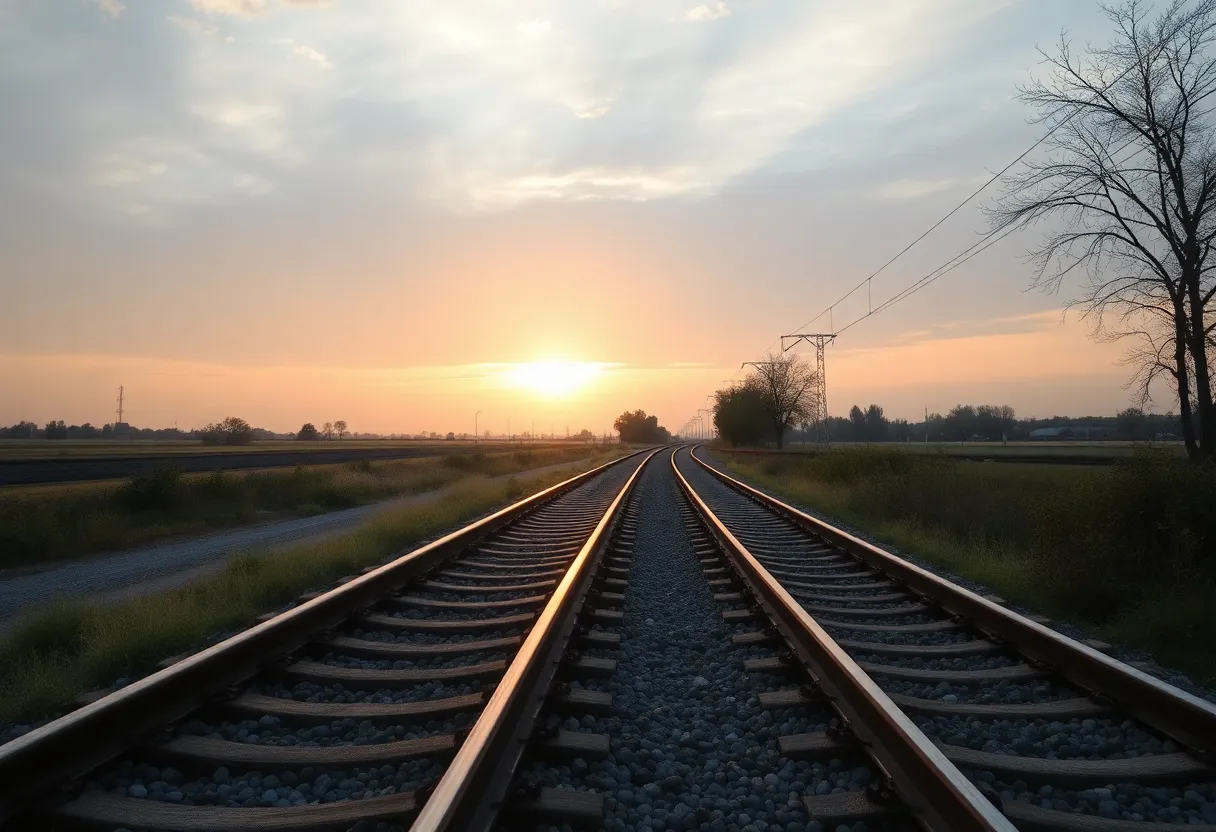 Train tracks surrounded by a serene landscape