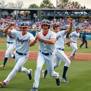 UNG baseball team in action during game against USC Aiken