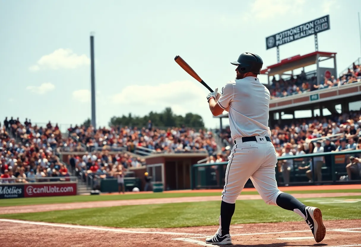 USC Aiken baseball player hitting a home run with cheering fans
