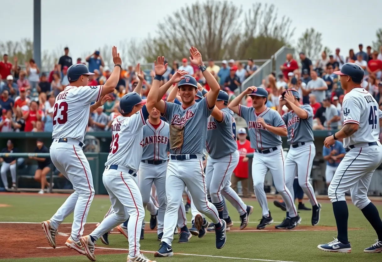 USC Aiken baseball team celebrating their victory on the field