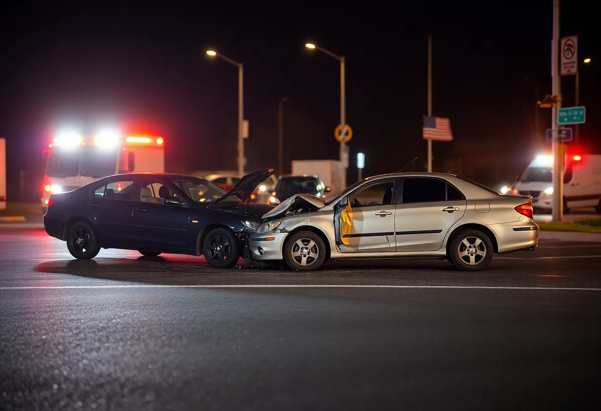 Emergency vehicles at the scene of a car crash in Aiken County
