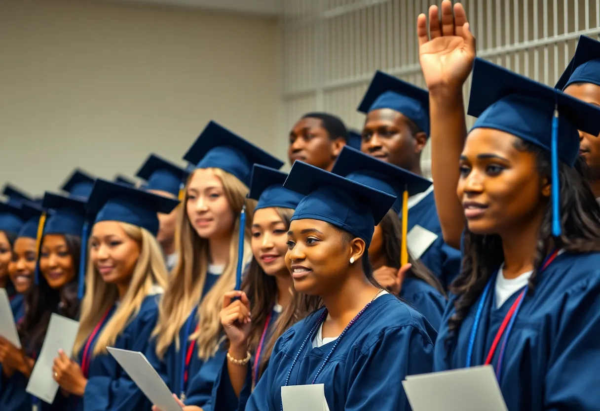 Inmates celebrating their GED graduation at Aiken County Detention Center.