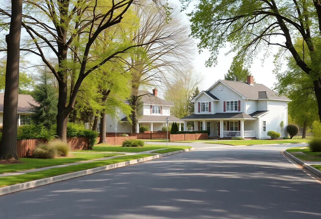 Aiken County residential area featuring houses and greenery.