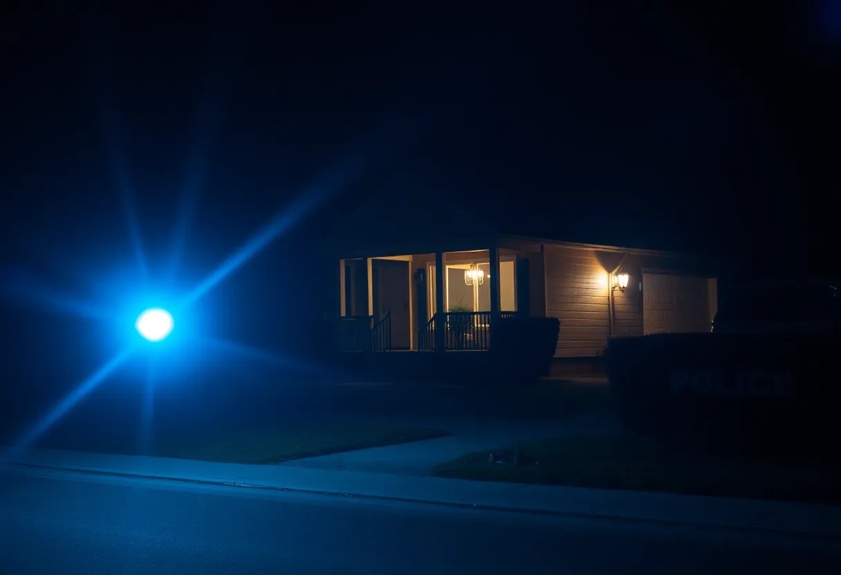 Police lights in a residential area during night investigation