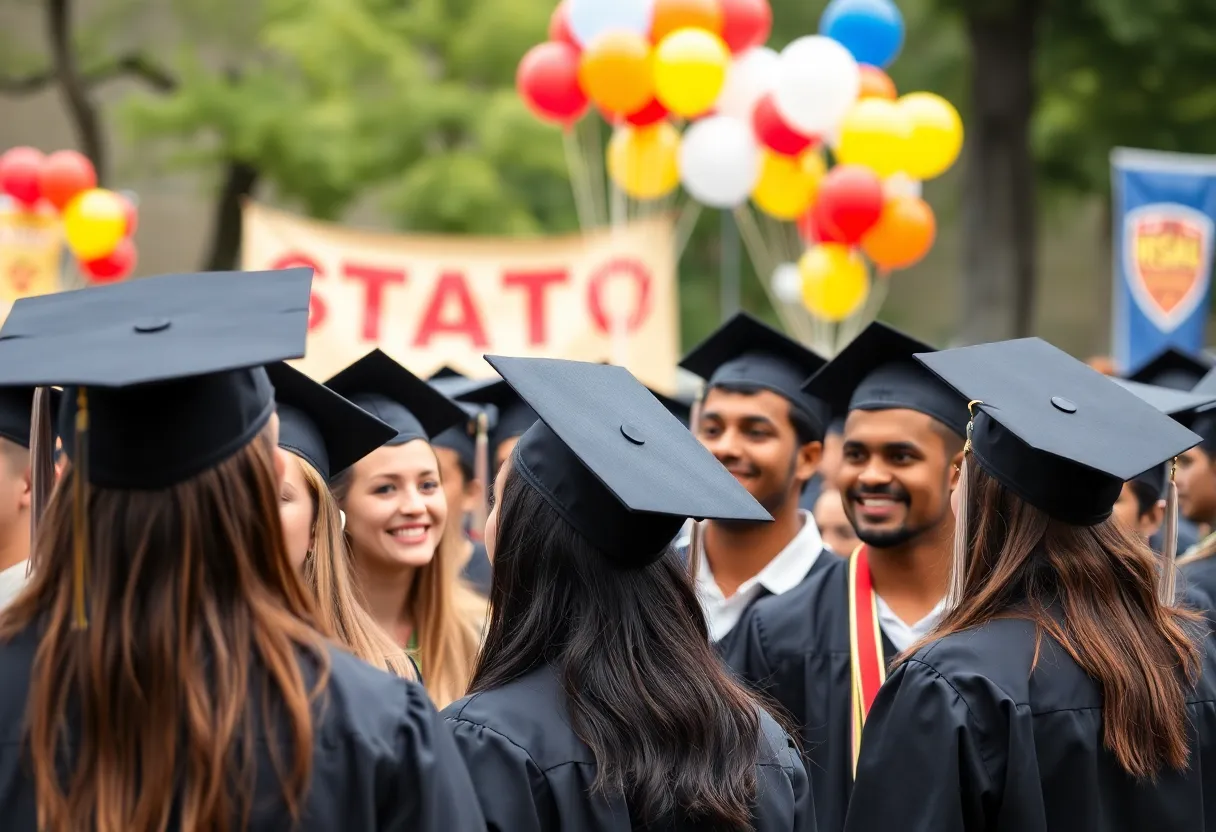 Graduates celebrating at Aiken graduation ceremony