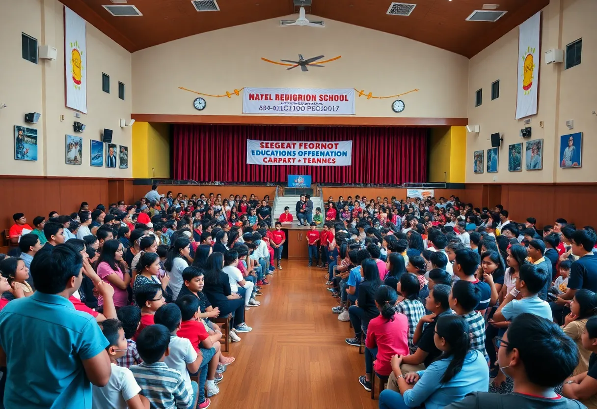 Aiken High School auditorium dedication ceremony filled with attendees.