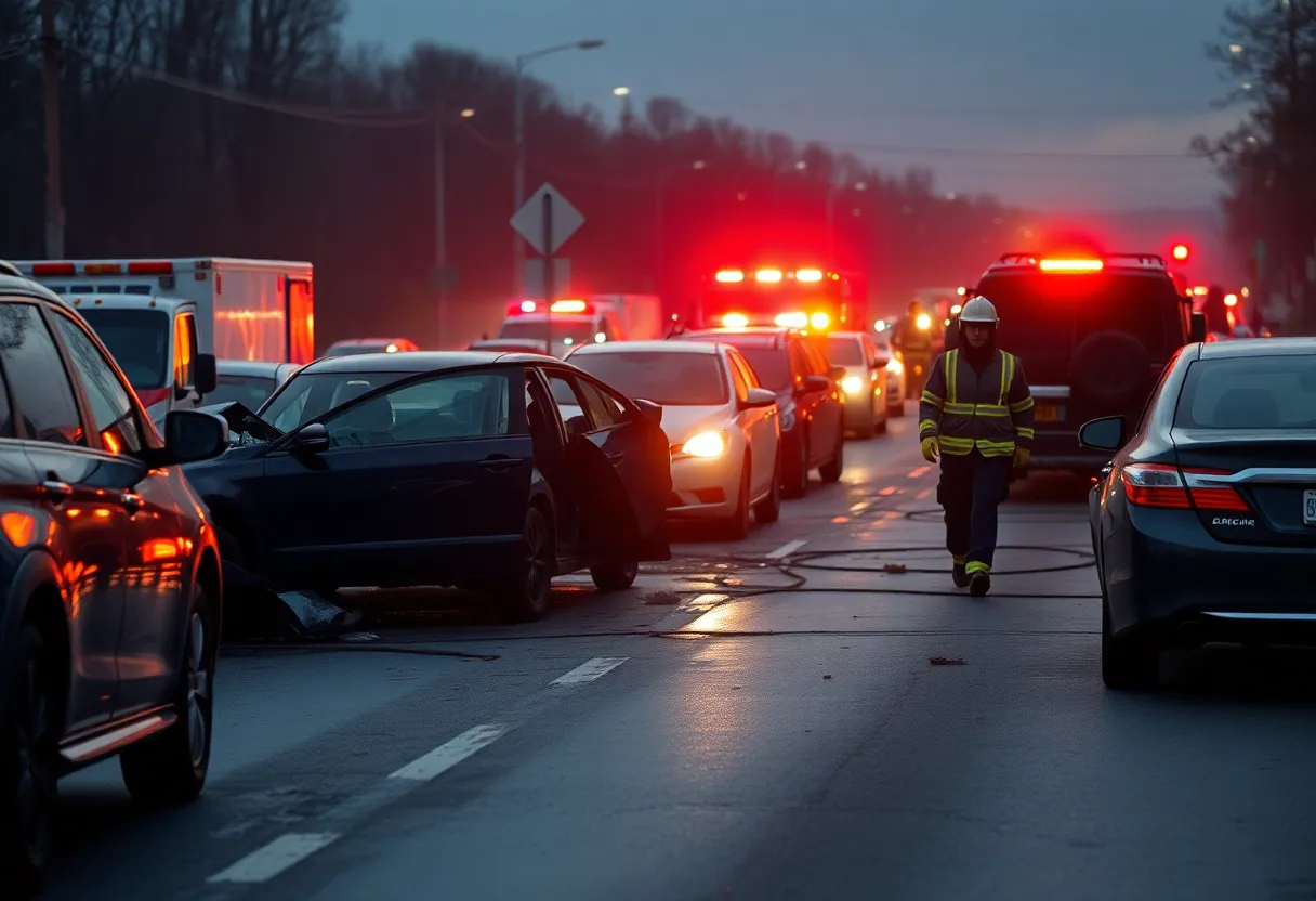 Scene of multiple vehicle accidents in Beech Island with emergency responders present.