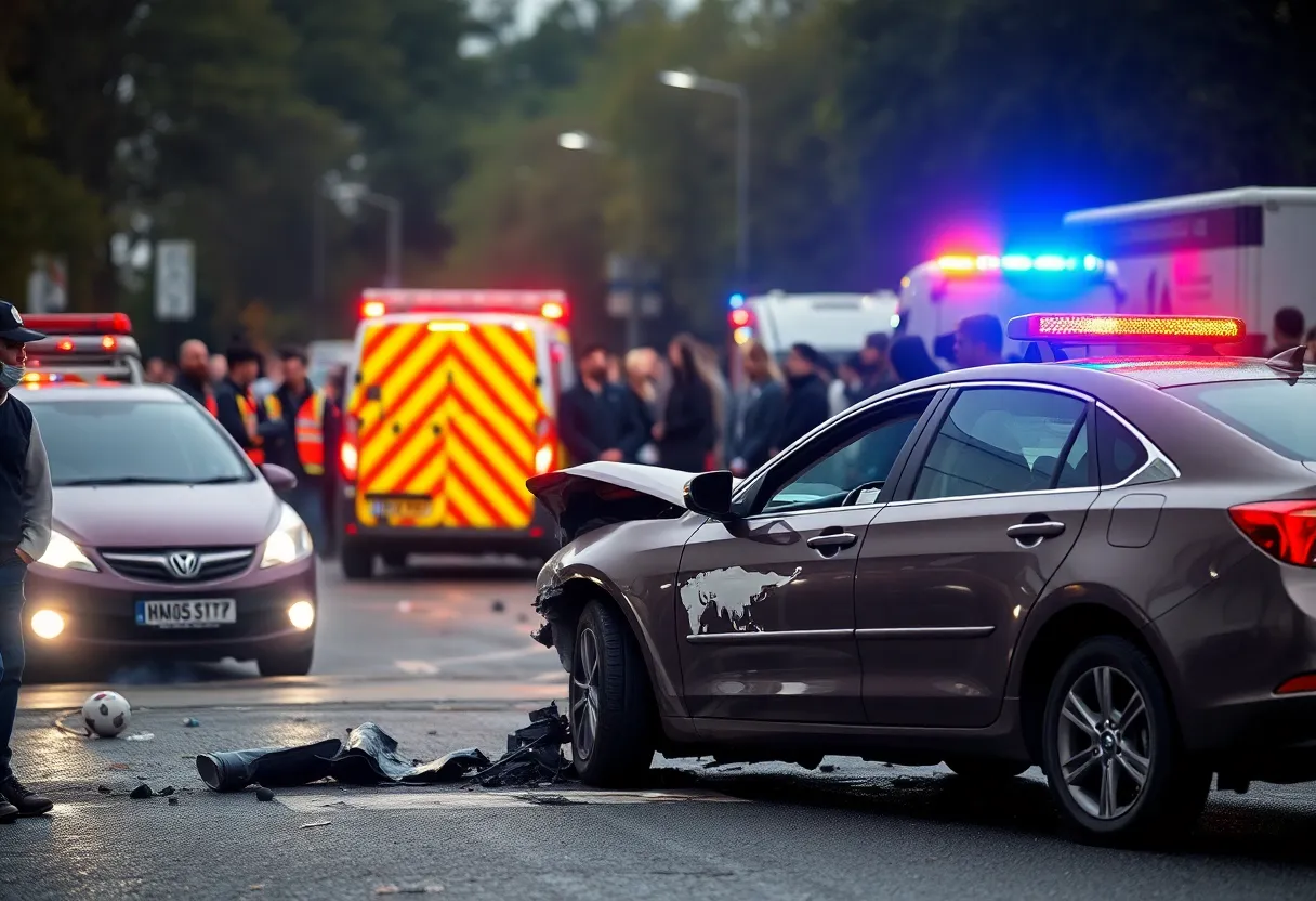Emergency vehicles at the scene of a car crash in Beech Island