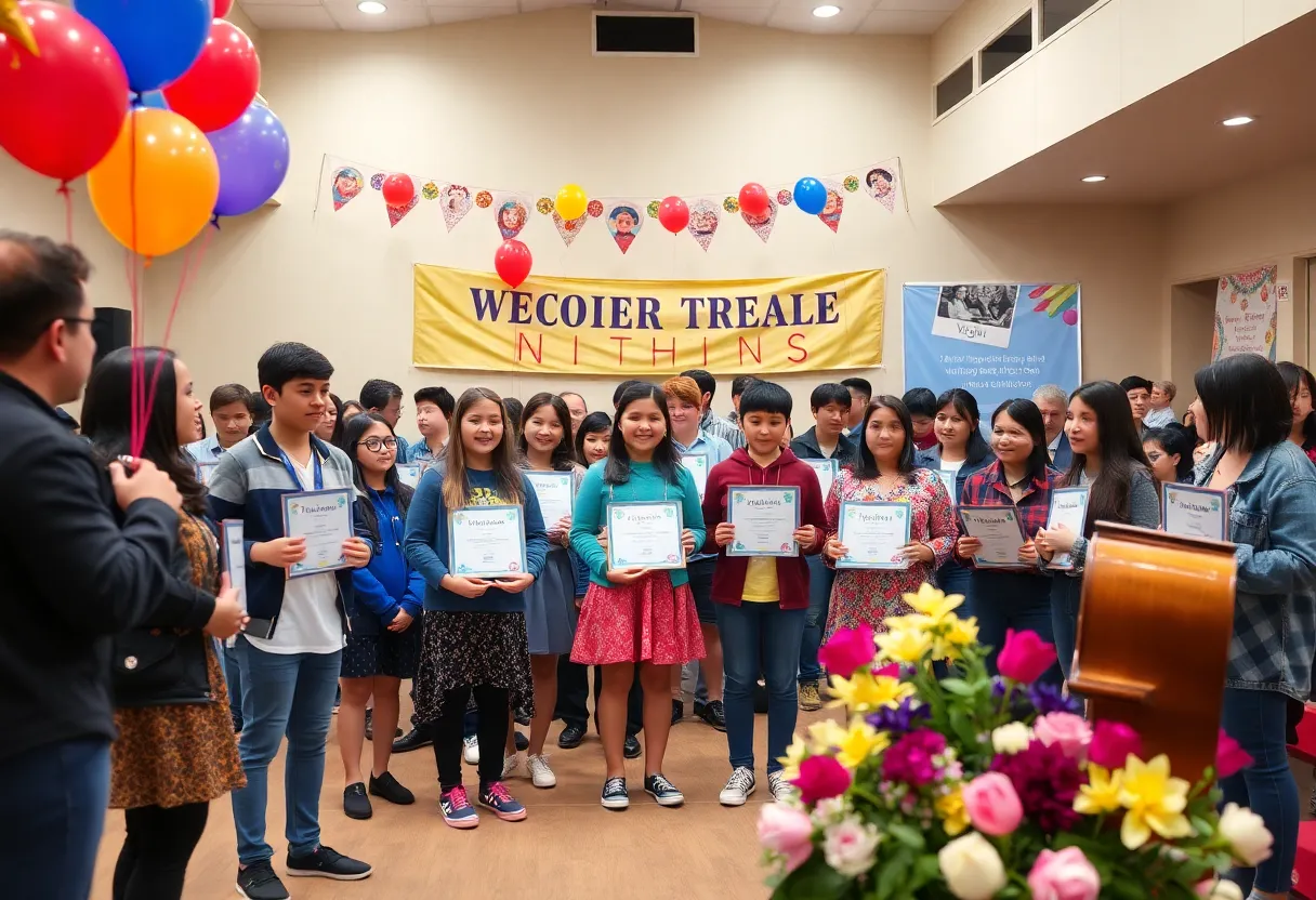 Students receiving awards at Aiken's Celebration of Character event