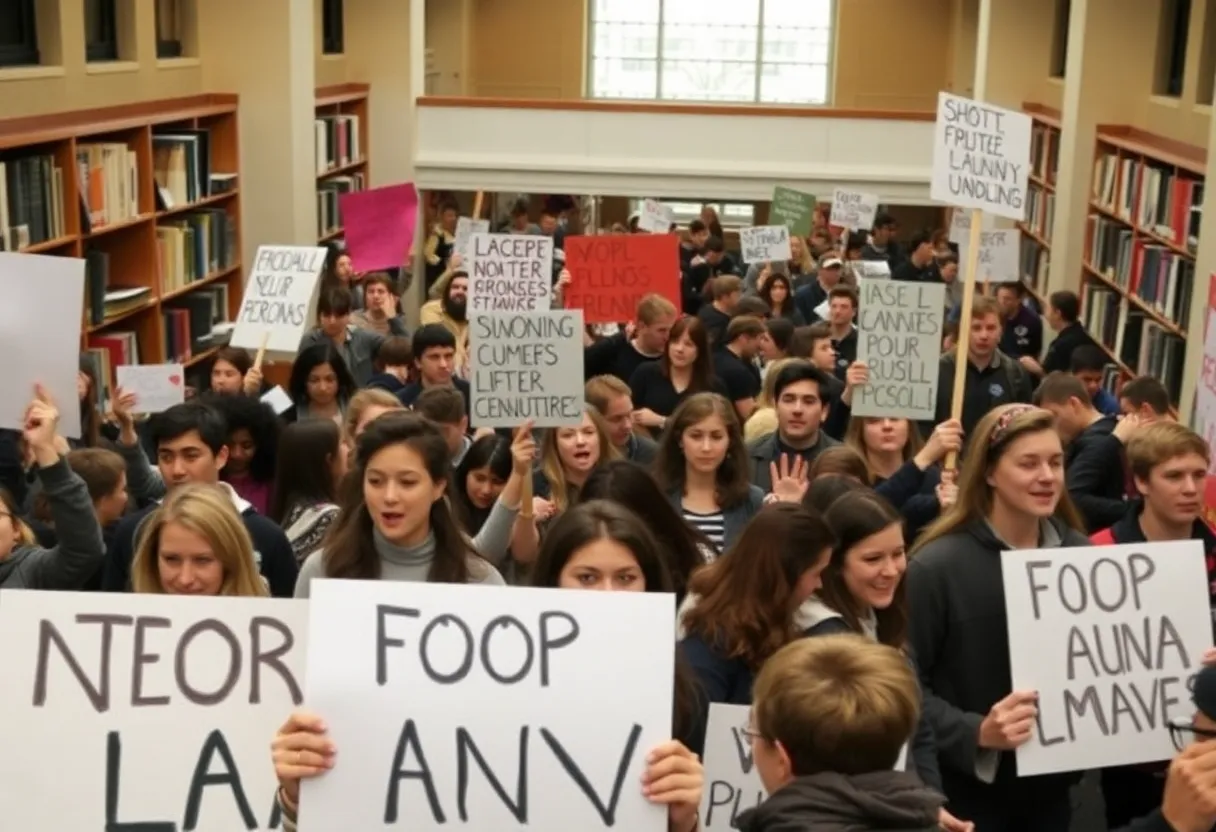 Students protesting in Columbia University's library