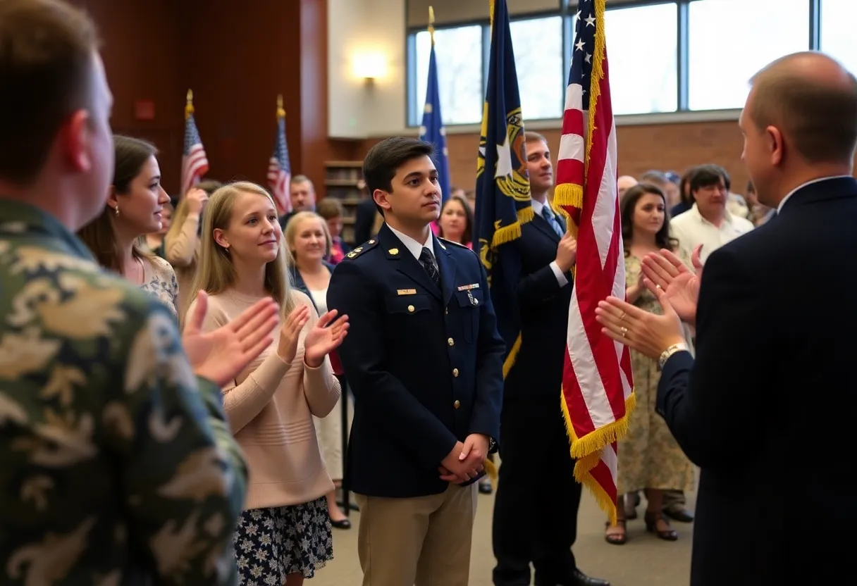 Community members celebrating students preparing for military service.