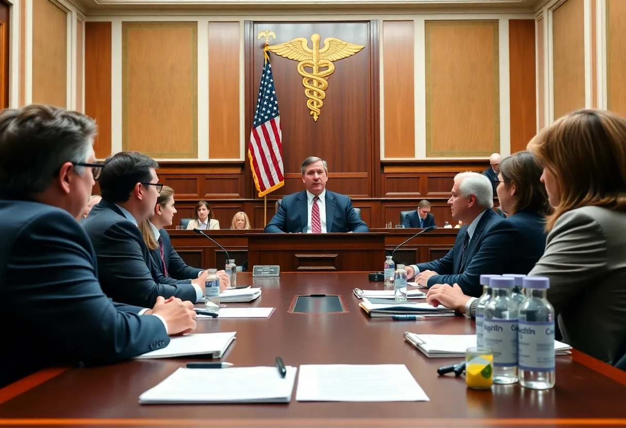 Lawmakers questioning a health official during congressional hearings