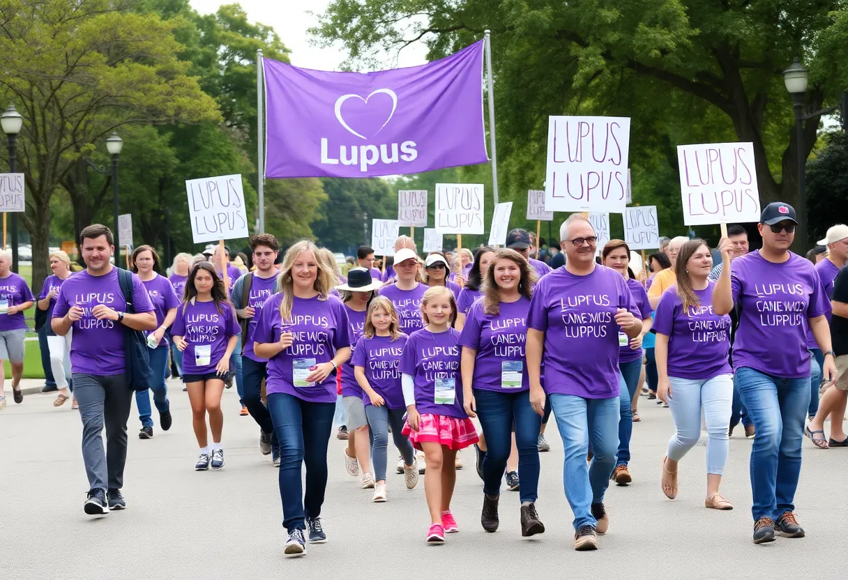 Community members walking together for lupus awareness
