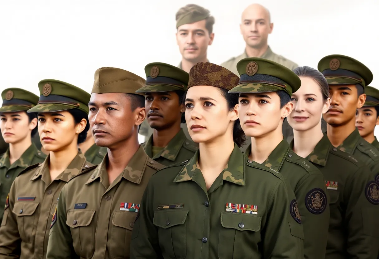 Diverse military personnel representing various gender identities