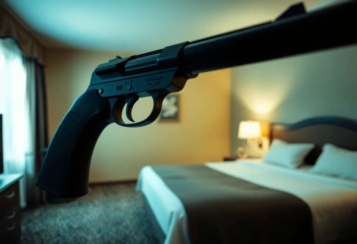 An abstract representation of domestic violence issues in a hotel setting.