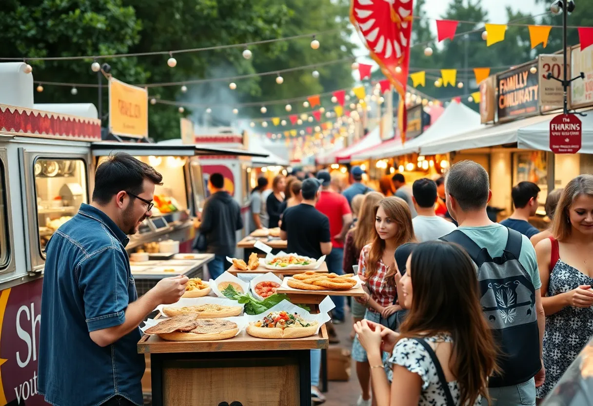 Crowd enjoying food at Foodees Food Festival in Aiken, South Carolina.