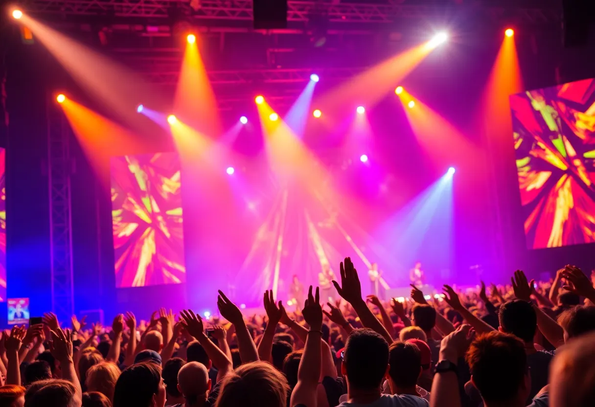 Crowd enjoying a live concert performance at Bell Auditorium.