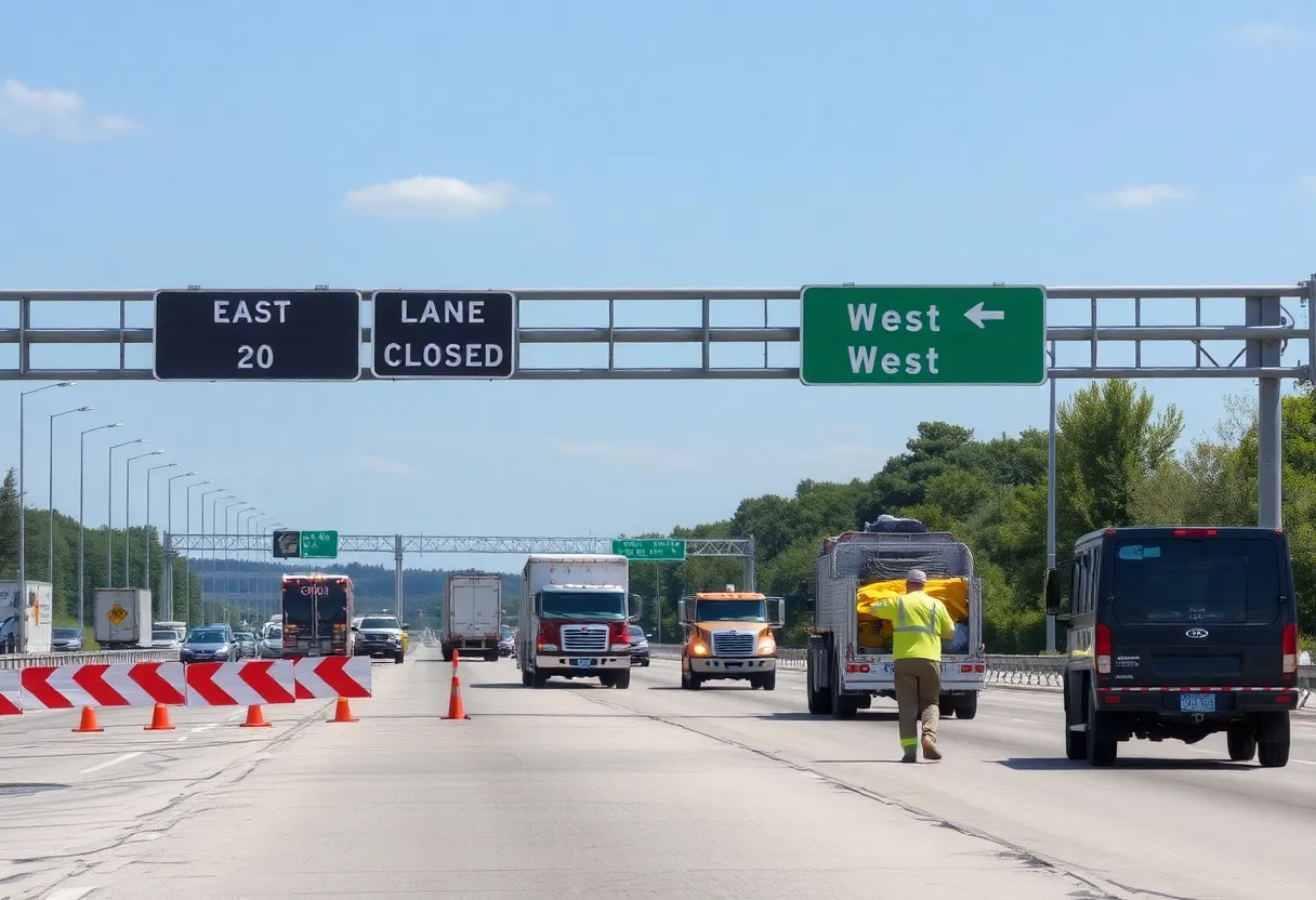 Emergency response team managing a hazardous materials spill on I-20.