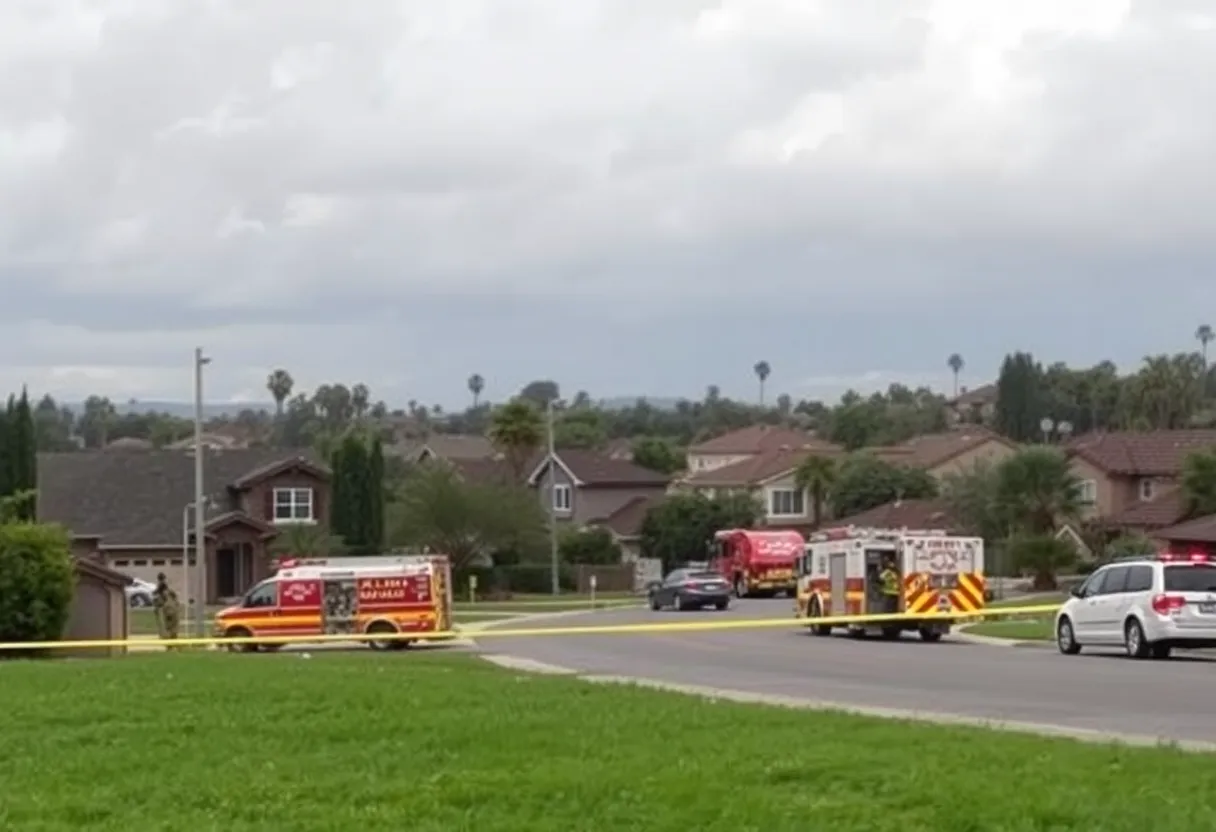 Scene of a plane crash in a residential area of San Diego.