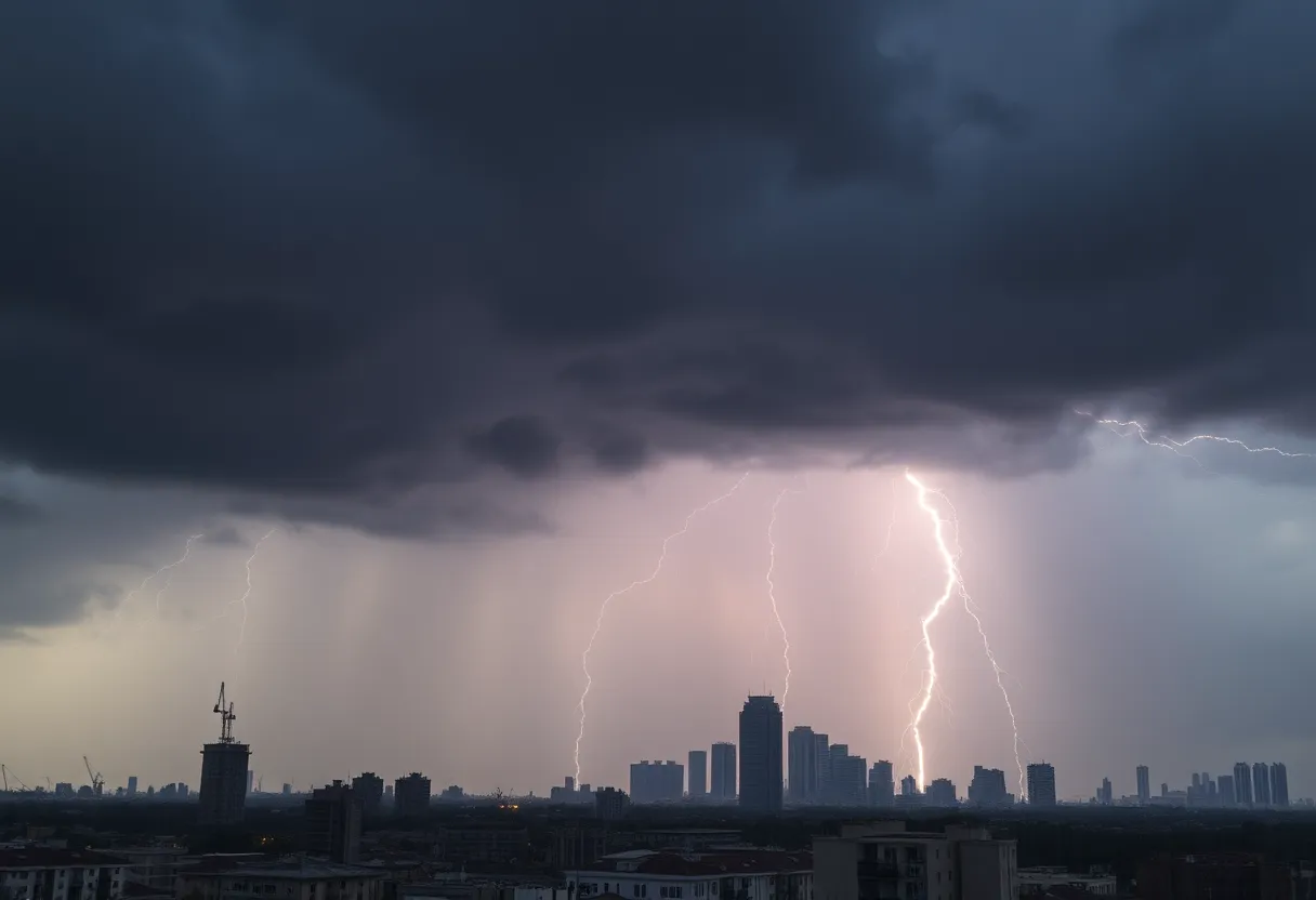 Dark storm clouds and lightning over Aiken SC during severe weather