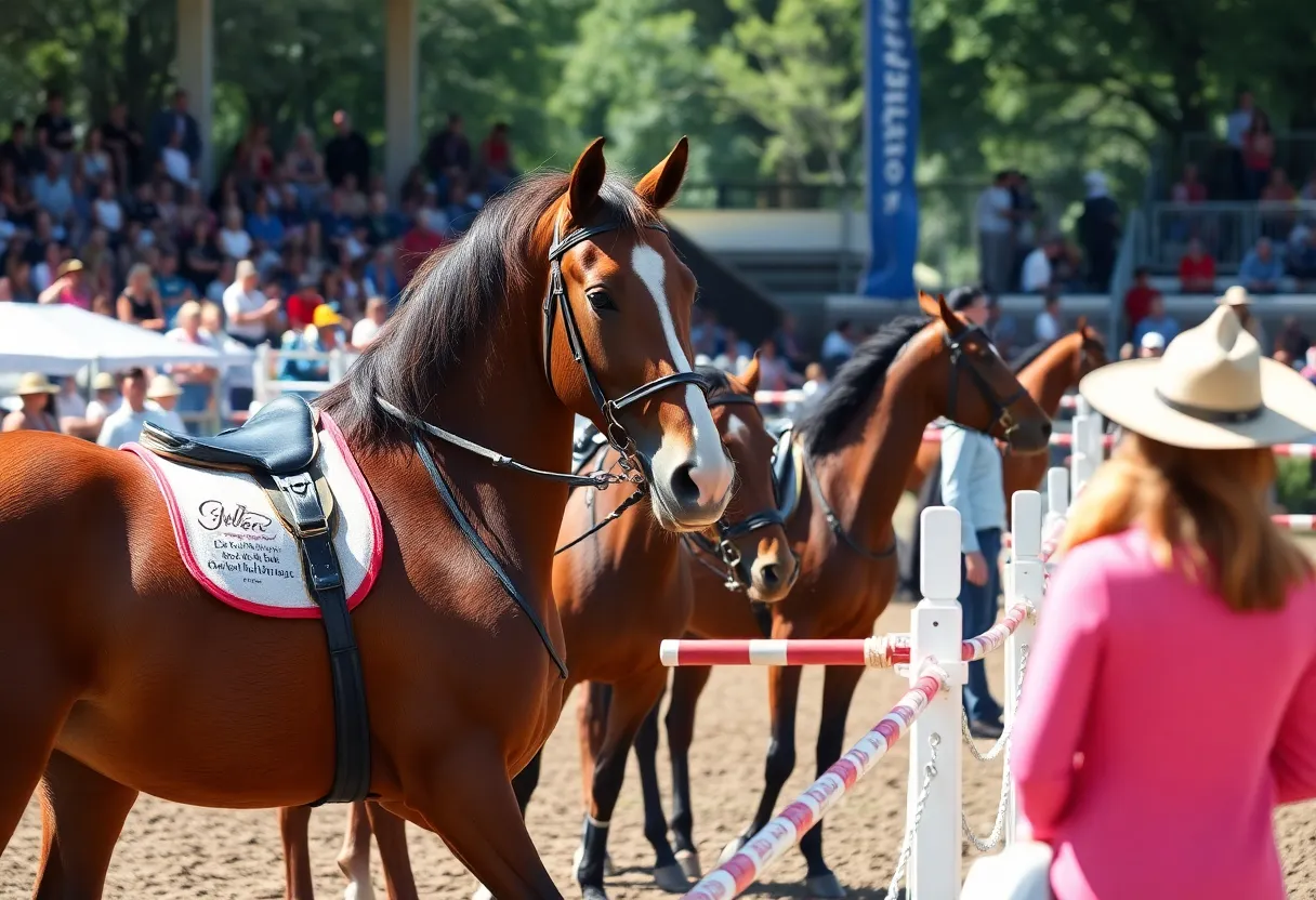 Thoroughbreds competing at a charity horse show