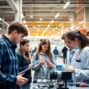 Students at USC Aiken engaged in electrical engineering studies on campus.