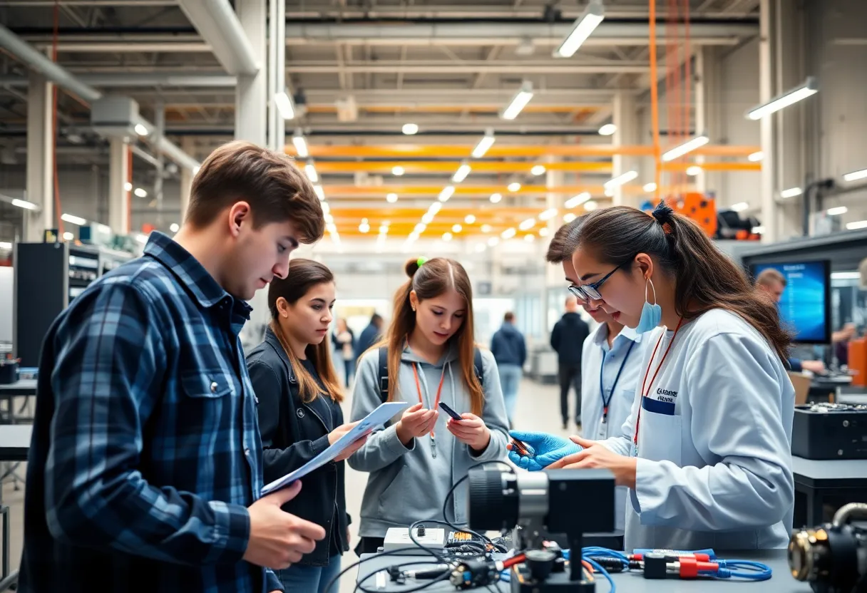 Students at USC Aiken engaged in electrical engineering studies on campus.