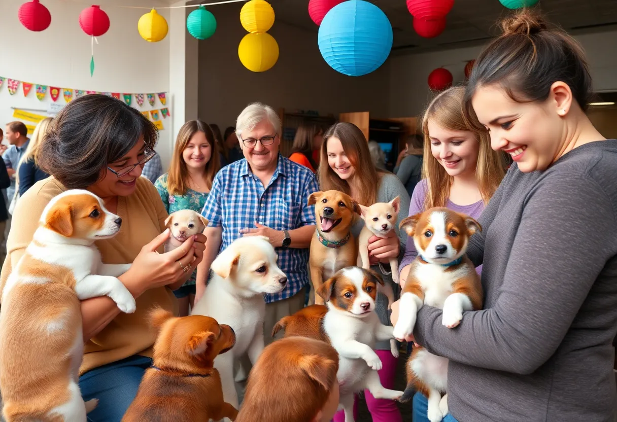 Families engaging with animals at the Aiken County Animal Shelter adoption event